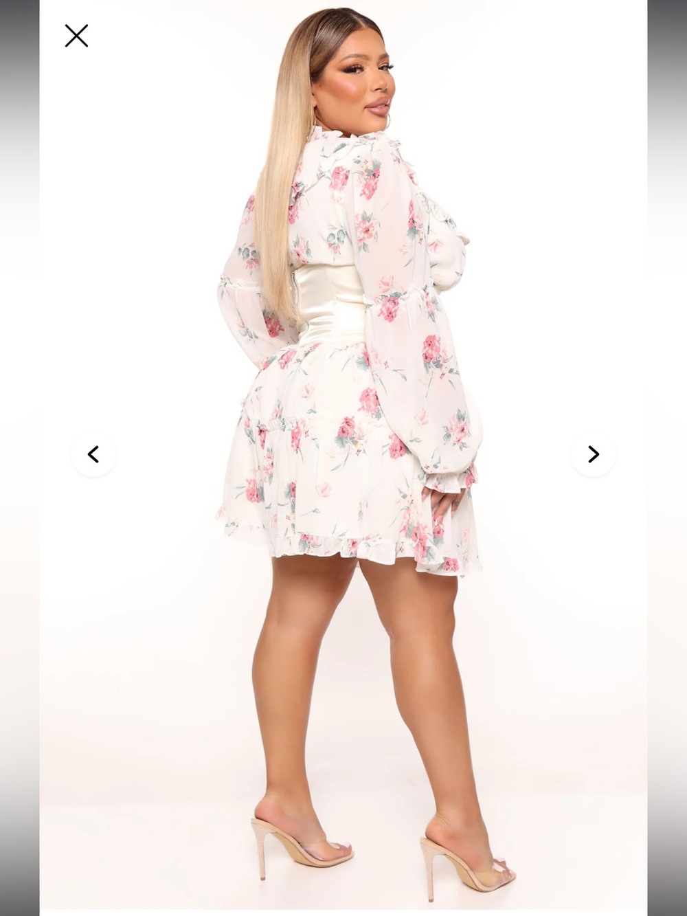 NWT Fashion Nova Floral Mini Dress w/ Belt | Lace Up Boned Corset | Cream | - Picture 2 of 3